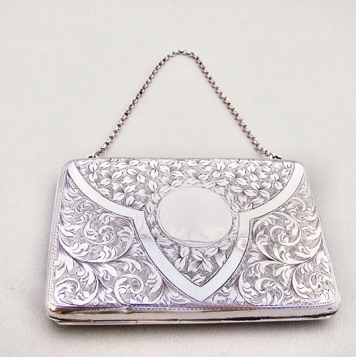 fig 1. EXQUISITE EDWARDIAN SILVER SILVER CARD CASE & AIDE MEMOIRE BY WILLIAM HAYES , BIRMINGHAM 1909