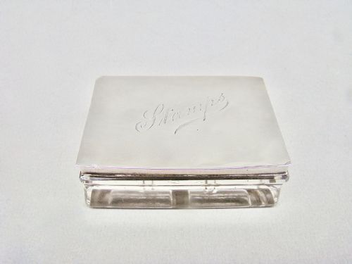 Unusual Art Deco Silver Mounted Novelty Double Stamp Box with Book Shaped Glass Body, London 1922
