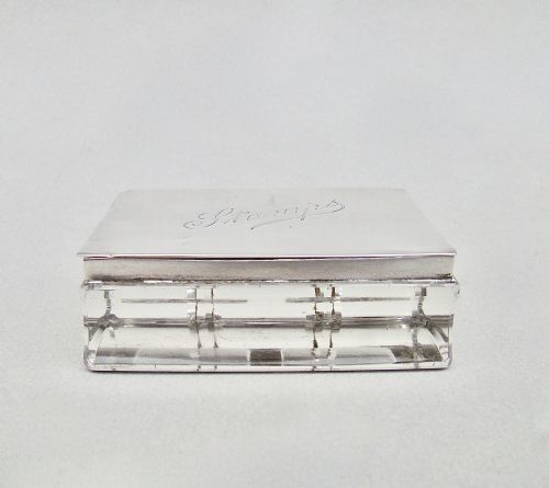 fig 2. UNUSUAL ART DECO SILVER MOUNTED NOVELTY DOUBLE STAMP BOX WITH BOOK SHAPED GLASS BODY, LONDON 1922