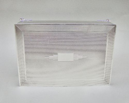 fig 1. ART DECO DESIGN SOLID SILVER PLAYING CARDS BOX , BIRMINGHAM 1950
