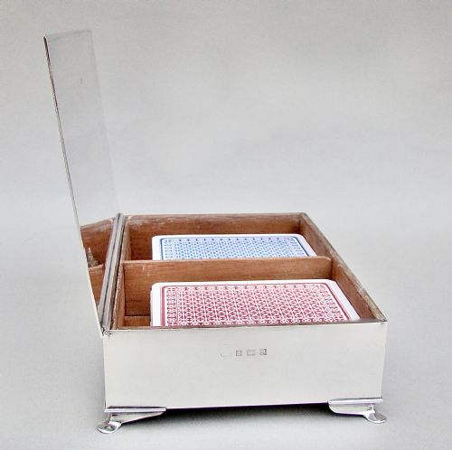 fig 3. ART DECO DESIGN SOLID SILVER PLAYING CARDS BOX , BIRMINGHAM 1950