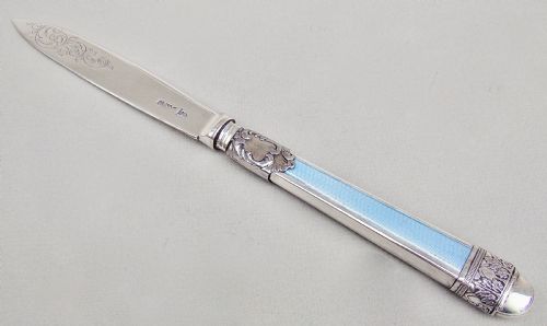 Edwardian Silver and Guilloche Enamel Letter Opener by Walker & Hall,  Sheffield 1921