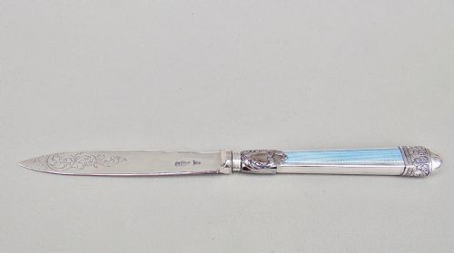 fig 1. EDWARDIAN SILVER AND GUILLOCHE ENAMEL LETTER OPENER BY WALKER & HALL, SHEFFIELD 1921