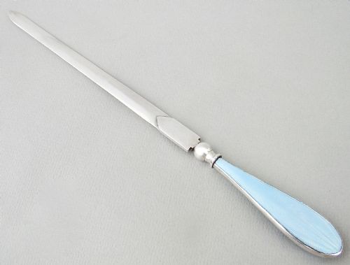 fig 1. ART DECO SILVER & GUILLOCHE ENAMEL LETTER OPENER BY JOSEPH COOK & SON, BIRMINGHAM 1933