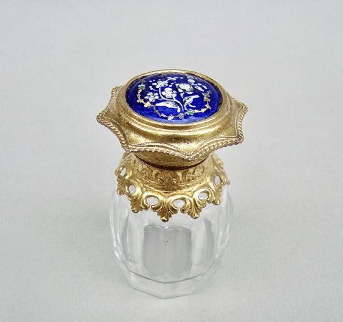 Delightful 19th Century French Palais Royal Enamel & Ormulu Glass Scent Bottle, Circa 1880

