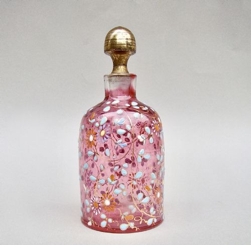 Exquisite Victorian Cranberry Gilt & Enamelled Glass Scent Bottle, Circa 1890