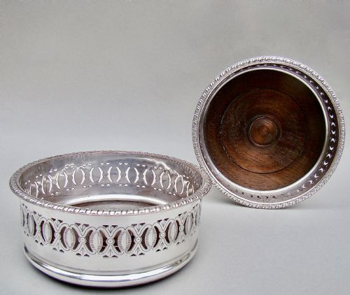 fig 2. ELEGANT PAIR OF EDWARDIAN SILVER PLATED WINE COASTERS, CIRCA 1900