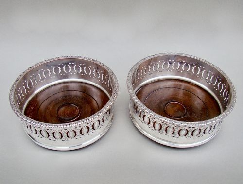 fig 1. ELEGANT PAIR OF EDWARDIAN SILVER PLATED WINE COASTERS, CIRCA 1900
