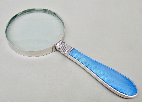Stunning Silver & Guilloche Enamel Large Desk Magnifying Glass by William Yates, Sheffield 1899
