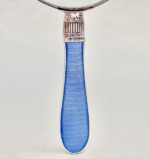 fig 3. STUNNING SILVER & GUILLOCHE ENAMEL LARGE DESK MAGNIFYING GLASS BY WILLIAM YATES, SHEFFIELD 1899