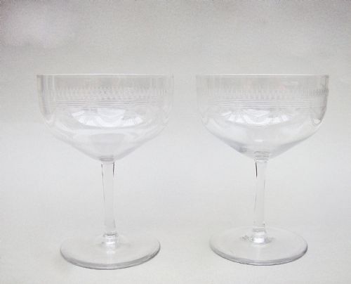 Elegant Pair of Art Deco Engraved Champagne Coupes, Circa 1930