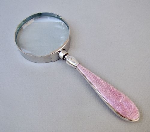 Small George V Silver & Guilloche Enamel Magnifying Glass by the Cooper Brothers, Birmingham 1918
