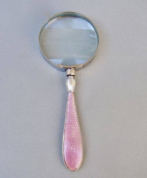 fig 2. SMALL GEORGE V SILVER & GUILLOCHE ENAMEL MAGNIFYING GLASS BY THE COOPER BROTHERS, BIRMINGHAM 1918