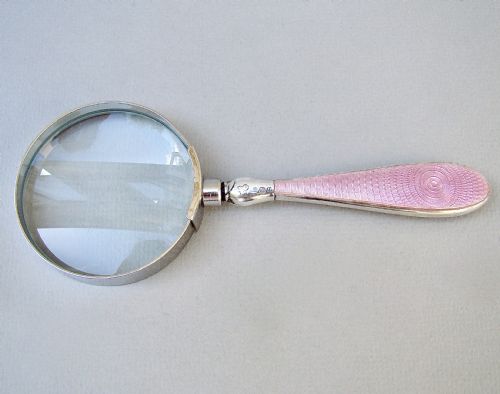 fig 3. SMALL GEORGE V SILVER & GUILLOCHE ENAMEL MAGNIFYING GLASS BY THE COOPER BROTHERS, BIRMINGHAM 1918