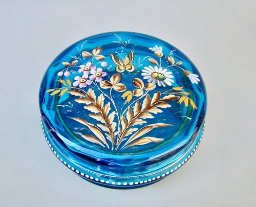 Fabulous 19th Century French Large Enamelled Glass Dressing Table Jar , Circa 1890

