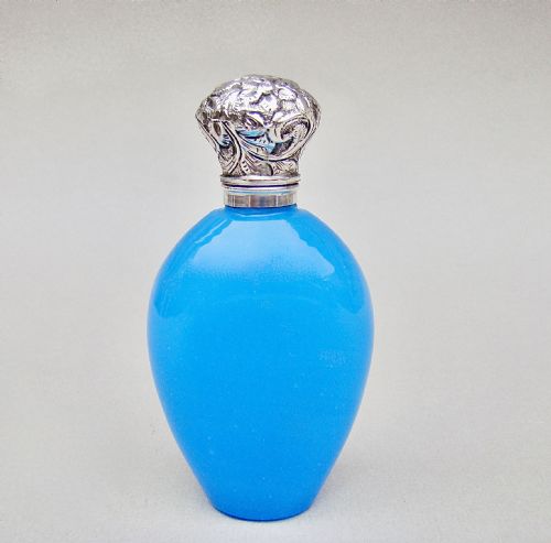 fig 1. STUNNING SILVER MOUNTED OPALINE GLASS SCENT BOTTLE, CIRCA 1890