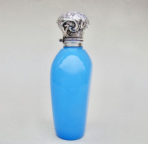 fig 2. STUNNING SILVER MOUNTED OPALINE GLASS SCENT BOTTLE, CIRCA 1890