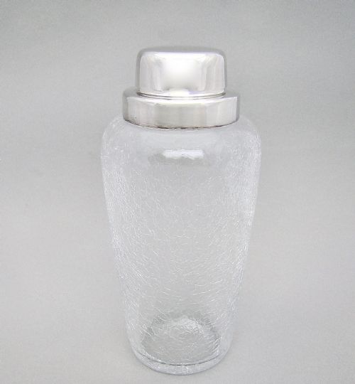 Fabulous "Wmf" Art Deco Silver Plated & Crackle Glass Cocktail Shaker, Circa 1930