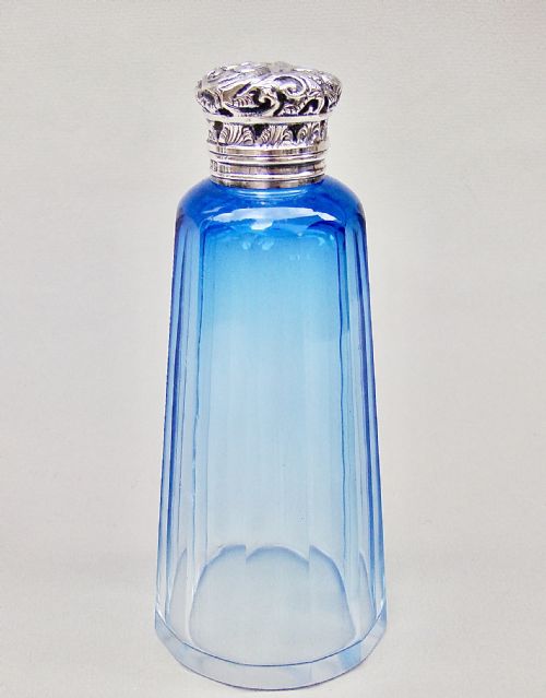 Elegant Silver Mounted Blue Glass Scent Bottle by Charles May, Birmingham 1905