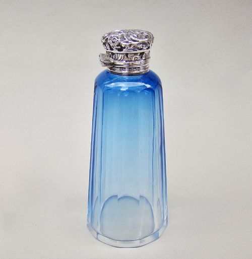 fig 1. ELEGANT SILVER MOUNTED BLUE GLASS SCENT BOTTLE BY CHARLES MAY, BIRMINGHAM 1905