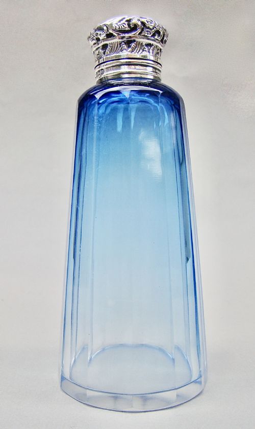 fig 2. ELEGANT SILVER MOUNTED BLUE GLASS SCENT BOTTLE BY CHARLES MAY, BIRMINGHAM 1905