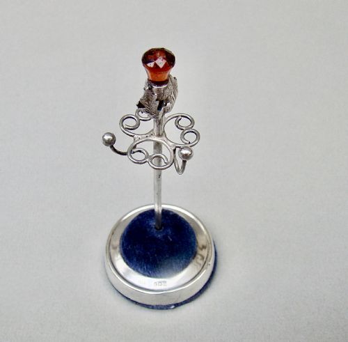 fig 1. DELIGHTFUL GEORGE V SILVER HAT PIN HOLDER & RING TREE BY ADIE & LOVEKIN, BIRMINGHAM 1922