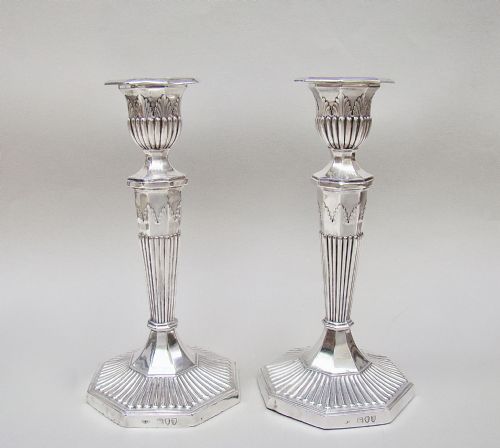 fig 1. ELEGANT PAIR OF VICTORIAN STERLING SILVER CANDLESTICKS BY JOHN LE GALLAIS, LONDON 1894
