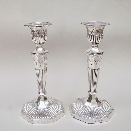 Elegant Pair of Victorian Sterling Silver Candlesticks by John Le Gallais, London 1894
