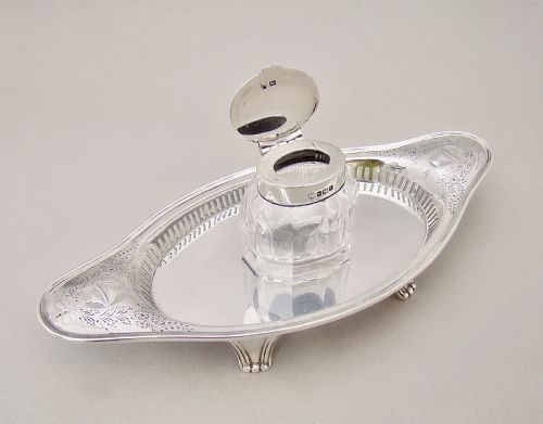 fig 3. GEORGIAN REVIVAL SILVER & GLASS INKSTAND BY HAWKSWORTH, EYRE & CO, SHEFFIELD 1908