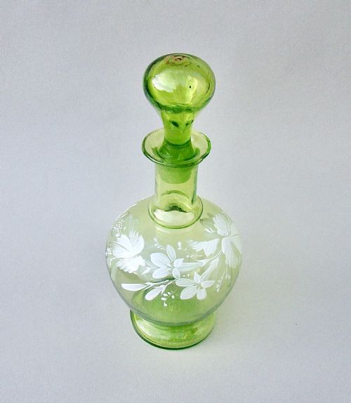 fig 1. DELIGHTFUL VICTORIAN ENAMELLED GLASS SMALL LIQUEUR DECANTER, CIRCA 1890
