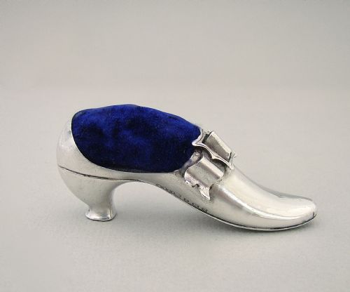 fig 1. DELIGHTFUL EDWARDIAN SILVER SHOE PIN CUSHION BY ADIE & LOVEKIN, BIRMINGHAM 1903