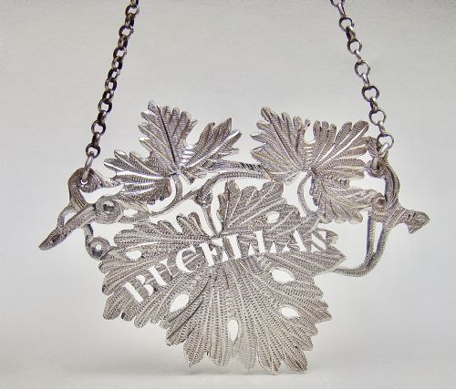 Rare Georgian Silver Vine Leaf Label for "Bucellas" by Ledsam, Vale & Wheeler, Birmingham 1827