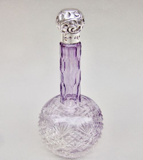fig 1. LARGE VICTORIAN SILVER MOUNTED AMETHYST GLASS SCENT BOTTLE BY M. BROS, BIRMINGHAM 1898