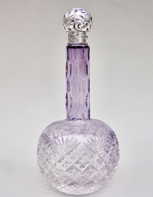 Large Victorian Silver Mounted Amethyst Glass Scent Bottle by M. Bros, Birmingham 1898