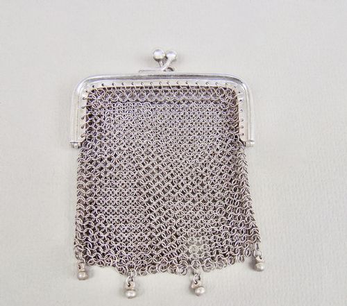 Continental Silver Mesh Chatelaine Coin Purse, Circa 1900