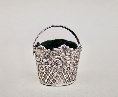 Georgian Silver "Flower Basket" Pin Cushion by Joseph Taylor, Circa 1800.