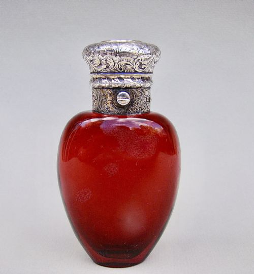 Fine Victorian Silver Gilt & Ruby Glass Scent Bottle by George Brace, London Circa 1860