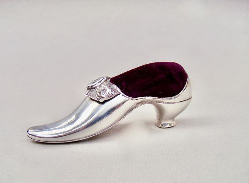Exquisite Victorian Silver Pin Cushion in the Form of a Ladies' Shoe by Adie & Lovekin, Birmingham 1891