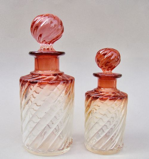 Pair of Graduated French Baccarat Bamboo Pattern Scent Bottles,  Circa 1890
