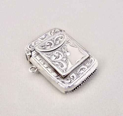 fig 1. RARE EDWARDIAN SILVER PATENT COMBINATION VESTA CASE & STAMP CASE BY WILLIAM LIGHT, BIRMINGHAM 1906
