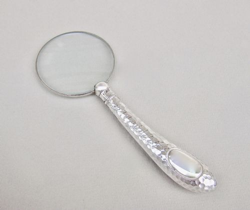 Edwardian Spot Hammered Silver Magnifying Glass by a & J Zimmerman, Birmingham 1906