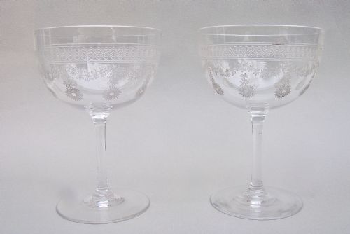 Elegant Pair of Edwardian Wheel Engraved Champagne Coupes, Circa 1900