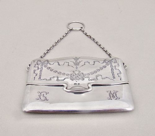 fig 1. RARE EDWARDIAN SILVER SILVER ENVELOPE CARD CASE BY WILLIAN AITKEN, BIRMINGHAM 1906
