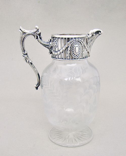 Superb Victorian Silver Plated & Etched Glass Small Water Jug by Elkington & Co, Sheffield 1861
