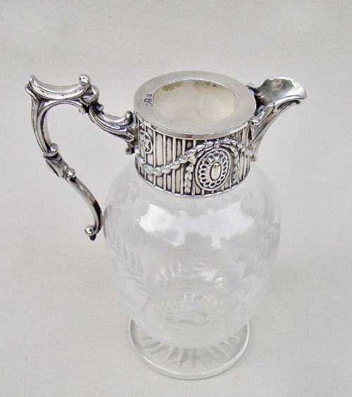 fig 2. SUPERB VICTORIAN SILVER PLATED & ETCHED GLASS SMALL WATER JUG BY ELKINGTON & CO, SHEFFIELD 1861