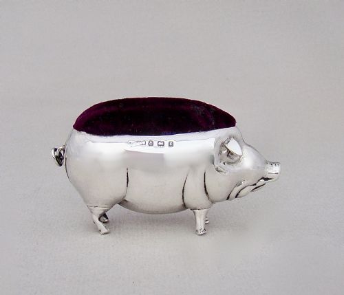 Good Edwardian Silver “ Pig” Pin Cushion by A. Vale & Son, Birmingham 1906