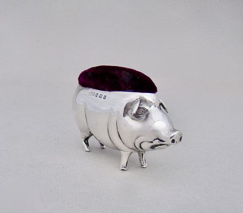 fig 1. GOOD EDWARDIAN SILVER “ PIG” PIN CUSHION BY A. VALE & SON, BIRMINGHAM 1906