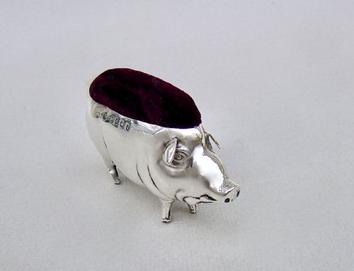 fig 3. GOOD EDWARDIAN SILVER “ PIG” PIN CUSHION BY A. VALE & SON, BIRMINGHAM 1906