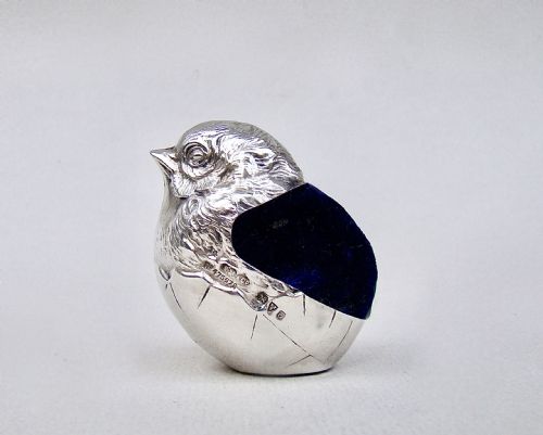 Large George V Silver "Hatching Chick" Pin Cushion by Sampson Mordan & Co, Chester 1914
