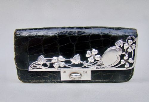 Art Nouveau Silver & Crocodile Skin Purse by Ludwig Krumm, Birmingham 1900